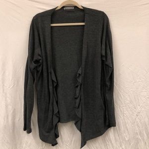 Dark grey open front ruffle cardigan